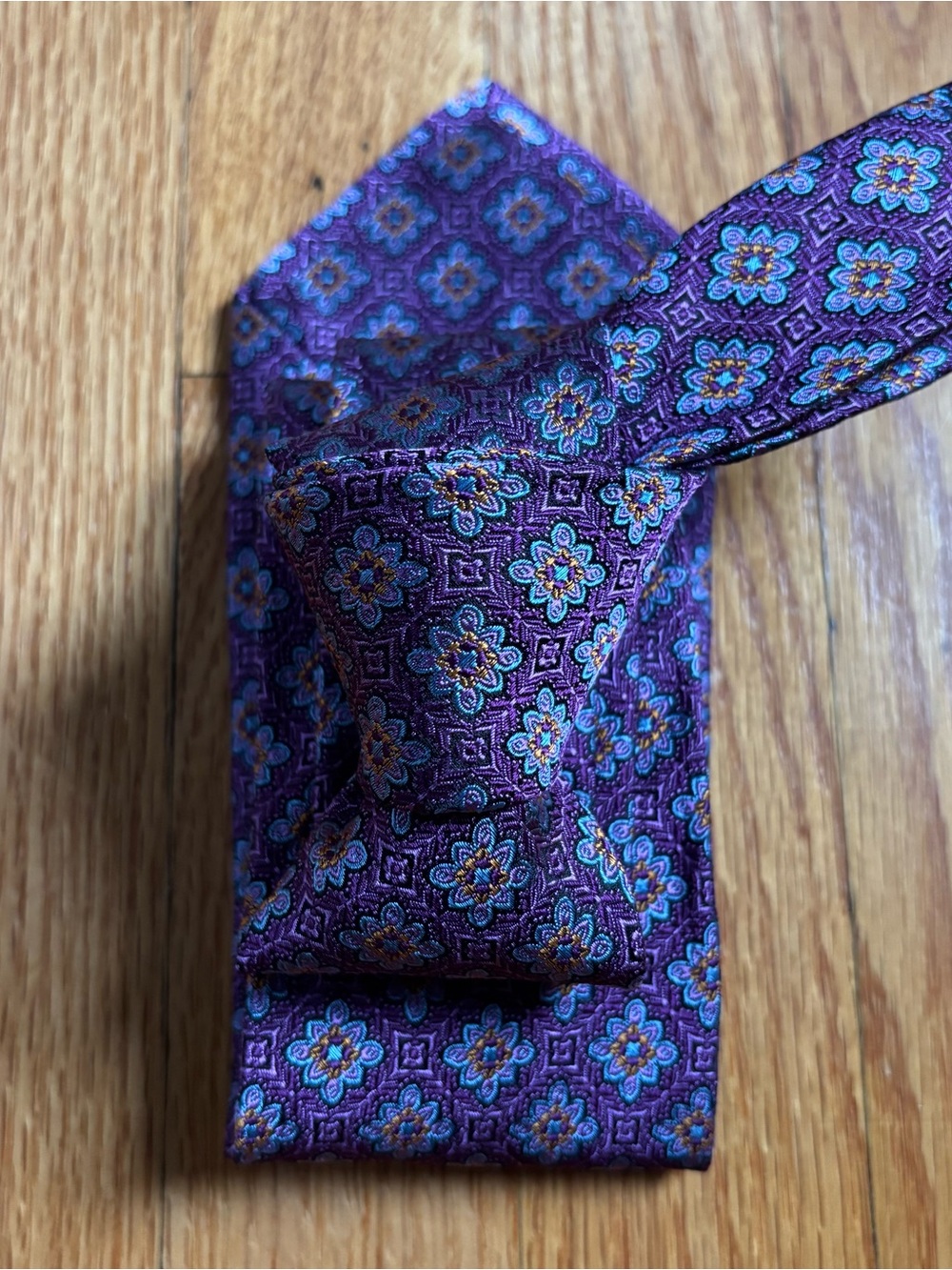 Paul Stuart Purple & Blue Geometric Woven Silk Tie
